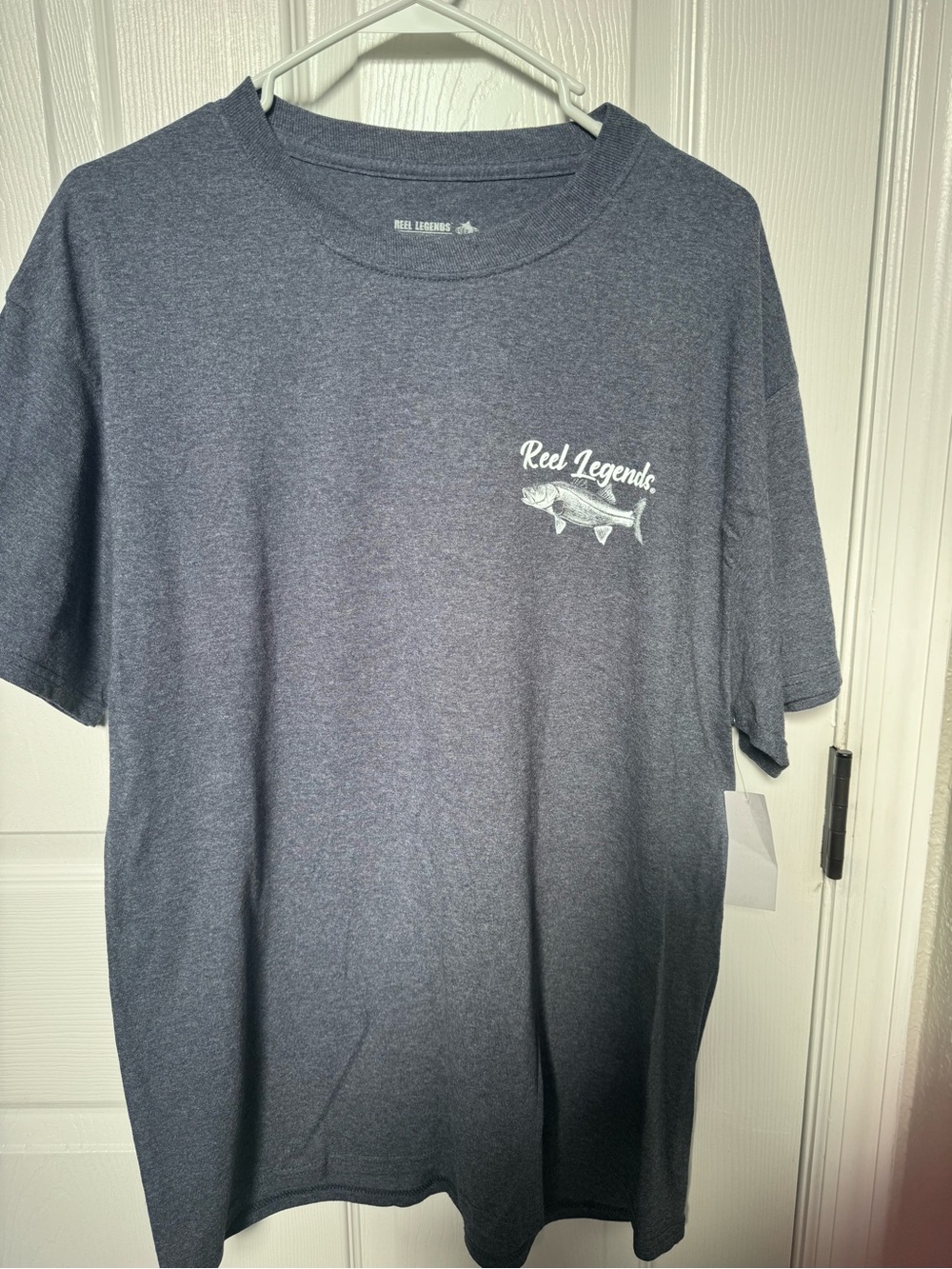Reel Legends Men’s Short Sleeve Tee — Heather Navy with White Logo